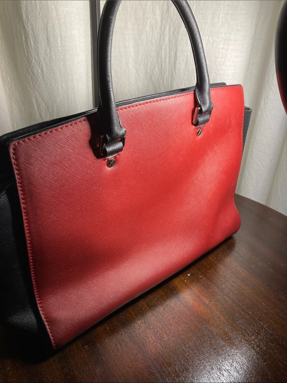 Michael Kors Red and Black Saffiano leather Satchel tote